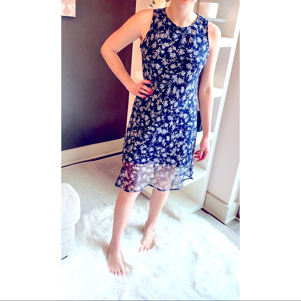 Flower Print Blue Dress